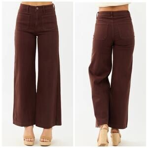 Just Black Denim Patch Pocket Wide Leg Jeans in Chocolate Brown Size 30 NWT